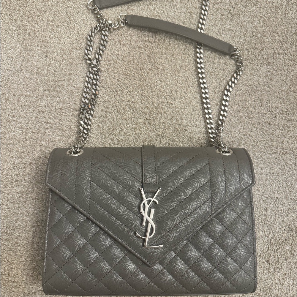 Yves Saint Laurent Dark Gray Quilted Shoulder Bag